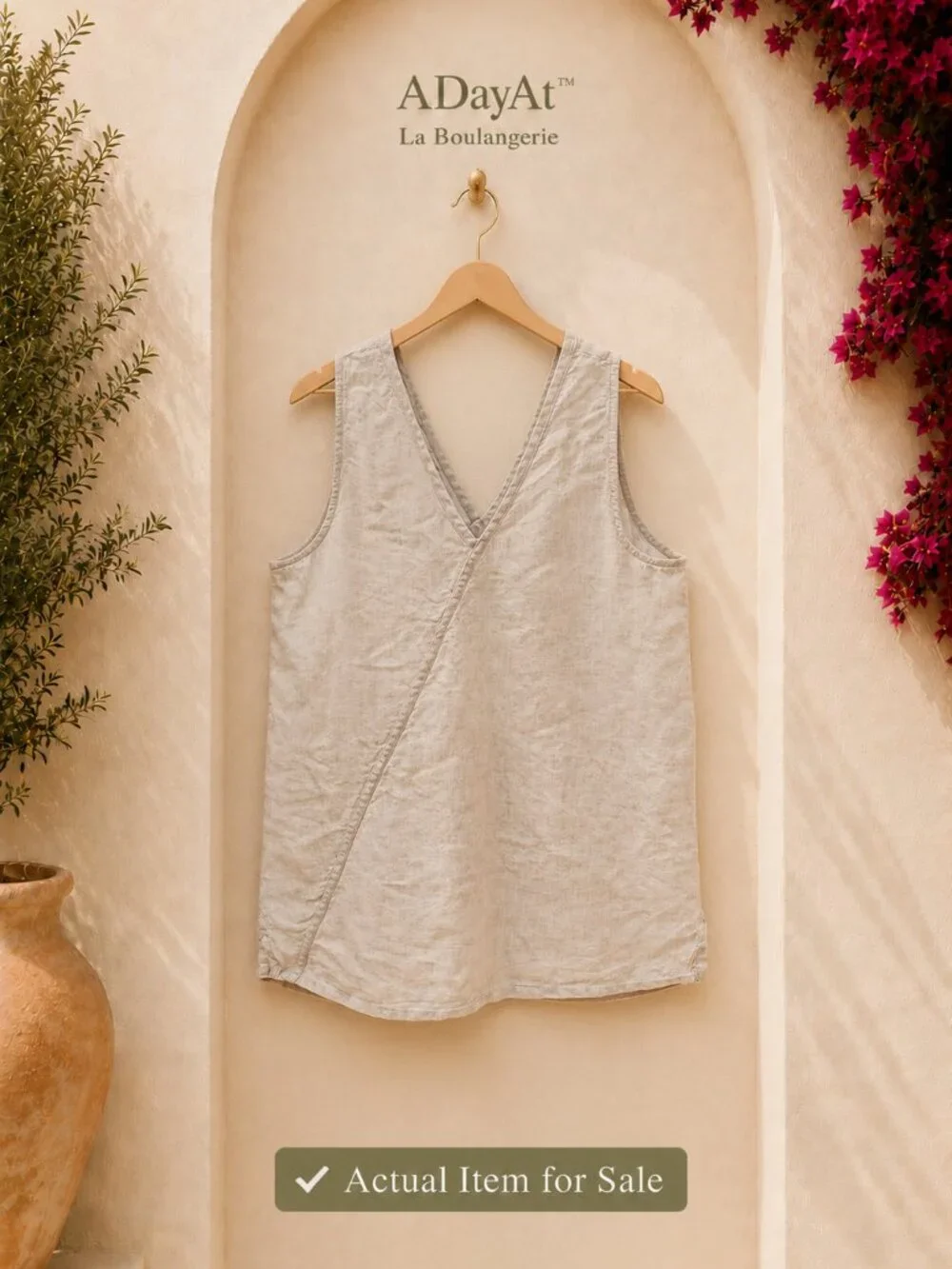 Jones New York 100% Linen Wrap Tank Top Beige Sleeveless Coastal Medium Relaxed - Picture 1 of 10